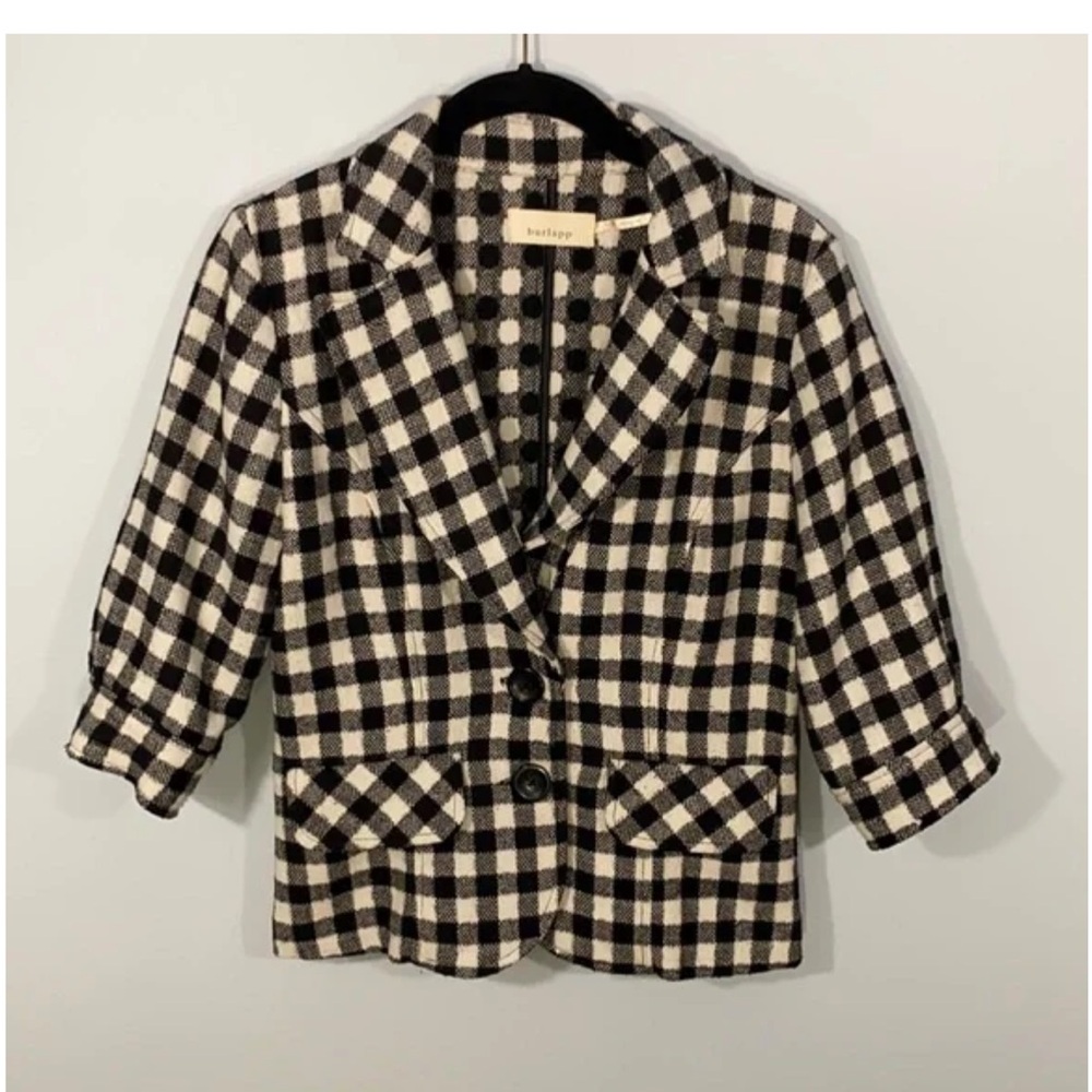 Classic Checkered Women's Burlapp Anthropology Blazer.